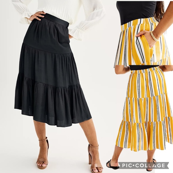 Nine West Tiered Black Midi Skirt Size XS - Picture 1 of 12